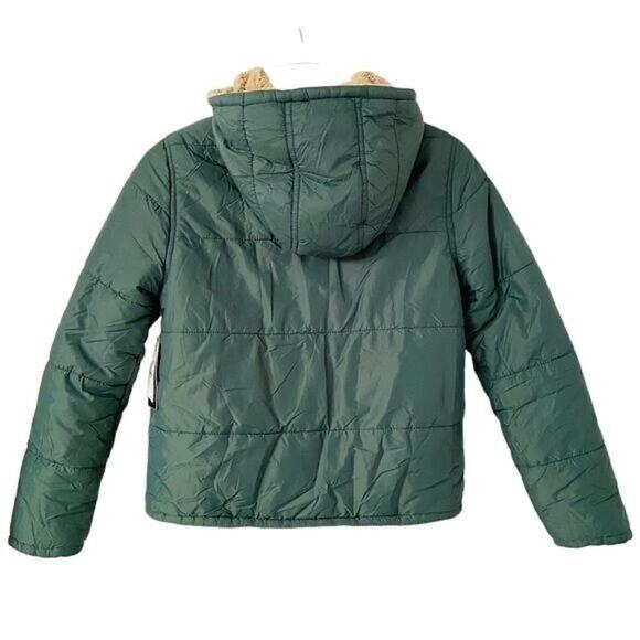 Nordstrom Boys Size 2 Pinecone Green Reversible Sherpa Hooded Parka, A06, $38